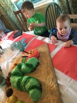 Sam and Phoebe with the cool caterpillar cake